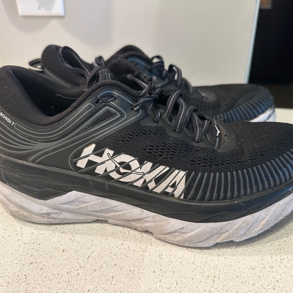 Hoka One One Black and White Athletic Shoes with Breathable Mesh